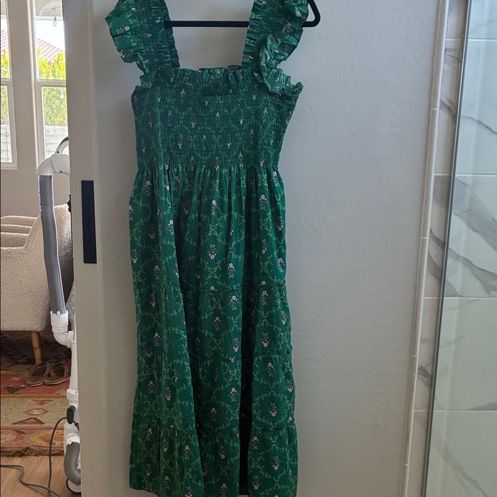 Hill House Green Floral Smocked Midi Dress